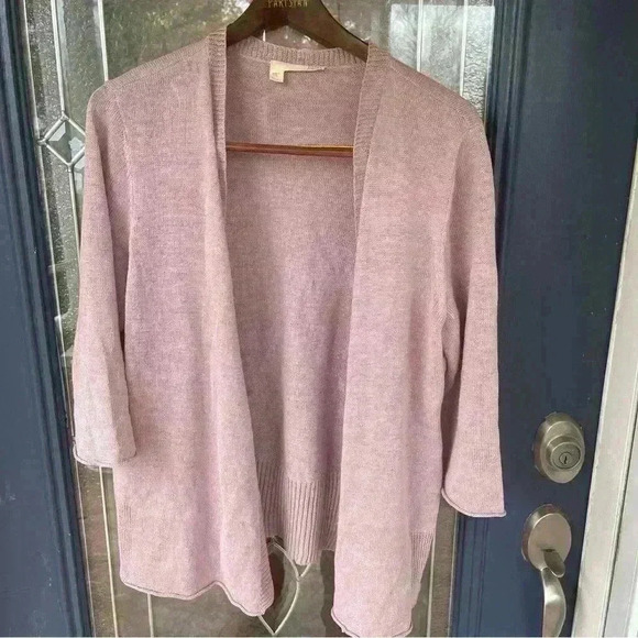 Eileen fisher 100% linen size large lavender mauve 3/4 length cardigan mint cond - Picture 1 of 11